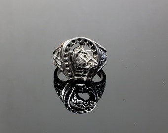 Size 9 Sterling Silver Smaller Horse in a Horseshoe Ring