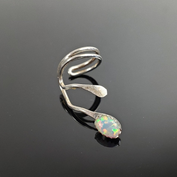 Sterling Silver and Synthetic Opal Earcuff