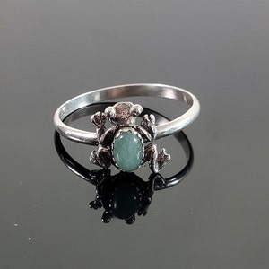 Sterling Silver Frog and Aventurine Single Band Ring