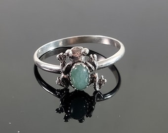 Sterling Silver Frog and Aventurine Single Band Ring