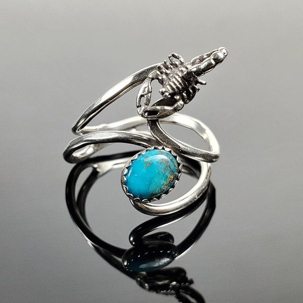 Sterling Silver Scorpion and Turquoise Double Band Ring