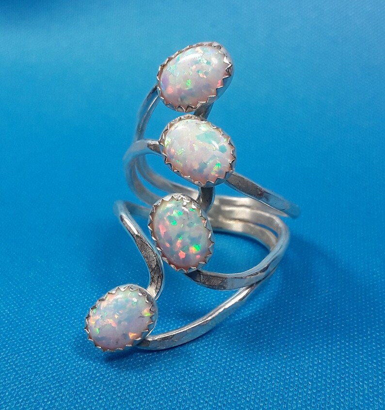 Freeform Multi Stone Ring Simulated Opal Sterling Silver
