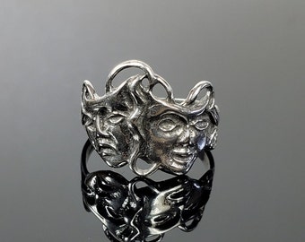 Large Sterling Silver Comedy Tragedy Ring