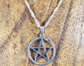 Sterling Silver Ouroboros Pentagram Pendant