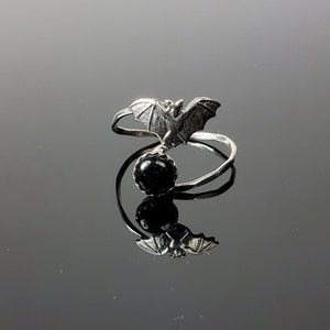 Sterling Silver Bat and Onyx Ring