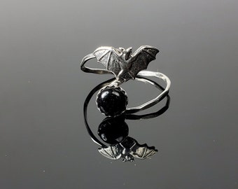 Sterling Silver Bat and Onyx Ring