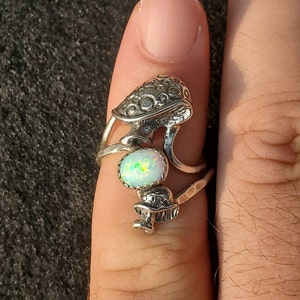 Sterling Silver Double Mushroom and Oval Synthetic Opal Ring