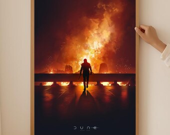 Póster de batalla de Gurney en llamas sin marco, arte mural del guerrero Atreides, lámina de guerra de ciencia ficción intensa