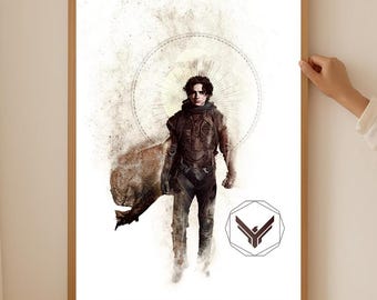 Póster táctico de Paul con traje de destilación (sin marco), arte mural de guerrero Fremen, lámina de ciencia ficción sobre supervivencia.