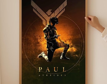 Póster de Paul Atreides arrodillándose en el desierto (sin marco), arte mural de un líder humilde, impresión de un momento épico de ciencia ficción.