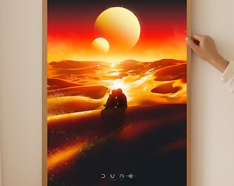 Póster romántico de ciencia ficción "Dune Kiss" sin marco, arte del desierto de Paul y Chani, lámina con historia de amor cinematográfica.