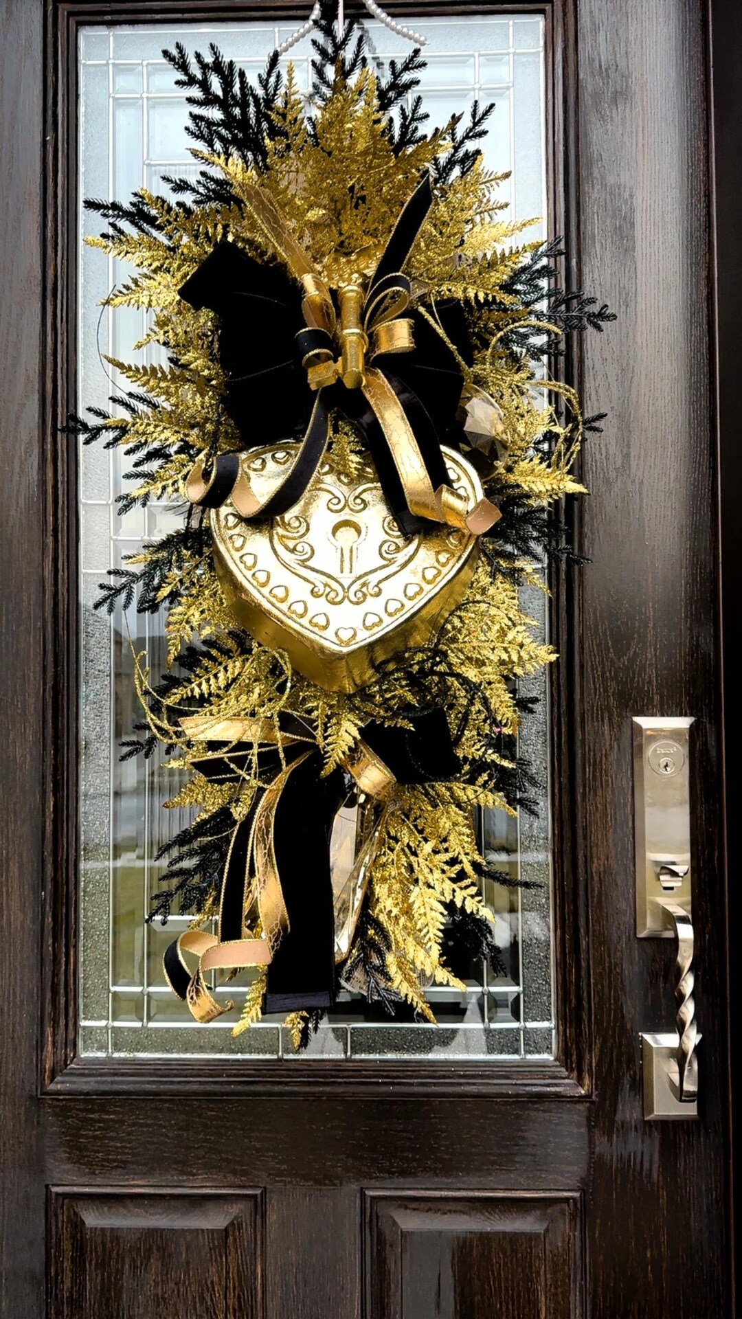 Black With Gold Rachel Zoe Heart Lock and Key Elegant Swag Front Door ...