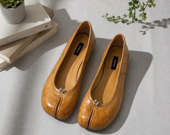 SOMAE – Bailarinas Tabi de cuero hechas a mano para mujer, zapatos japoneses con puntera dividida, mocasines minimalistas sin cordones, regalo de comodidad suave