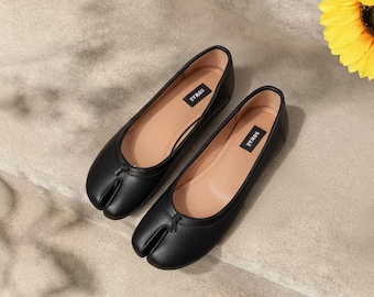 SOMAE - Bailarinas de piel hechas a mano con puntera dividida – Estilo tabi para mujer, minimalistas, de suela blanda, ideales para el día a día.
