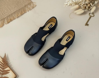 SOMAE – Zapatos sin cordones hechos a mano con punta dividida para mujer, bailarinas de cuero estilo tabi, bailarinas tabi japonesas minimalistas, zapatos casuales y cómodos.