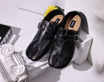 SOMAE – Zapatos sin cordones hechos a mano con punta dividida para mujer, bailarinas de cuero estilo tabi, bailarinas tabi japonesas minimalistas, zapatos casuales y cómodos.
