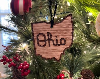 Handcrafted Ohio State Wooden Christmas Ornament - Rustic Holiday Decor Gift