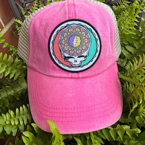 Mesh Canvas Trucker Hat with Stealie Mandala Patch