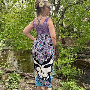 grateful dead maxi dress Grateful Dead Upcycled Meditation Bear Maxi Bandana Dress (multiple Sizes Available)
