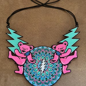 Dancing Bear Mandala Patch Necklace