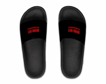 Men's Cushioned Slide Sandals | Red Text Print, Lightweight
