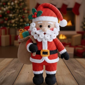 Crochet Santa Claus with Gift Bag – Handmade Christmas Decoration