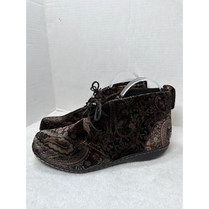 VTG Soft Style enkellaarsjes dames 9,9 bruin paisley fluwelen Chukka Jinger veters met veters afbeelding 1