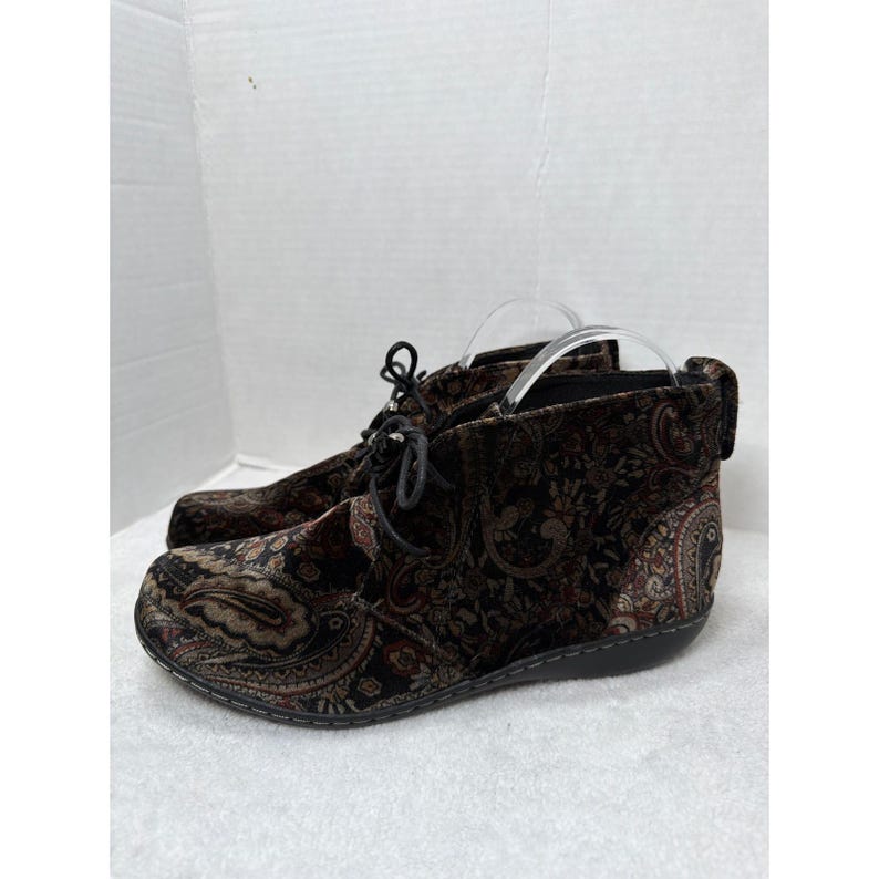 VTG Soft Style enkellaarsjes dames 9,9 bruin paisley fluwelen Chukka Jinger veters met veters afbeelding 1