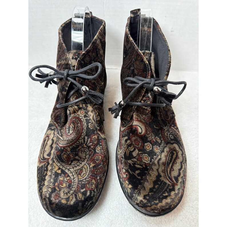 VTG Soft Style enkellaarsjes dames 9,9 bruin paisley fluwelen Chukka Jinger veters met veters afbeelding 6