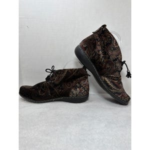 VTG Soft Style enkellaarsjes dames 9,9 bruin paisley fluwelen Chukka Jinger veters met veters afbeelding 3