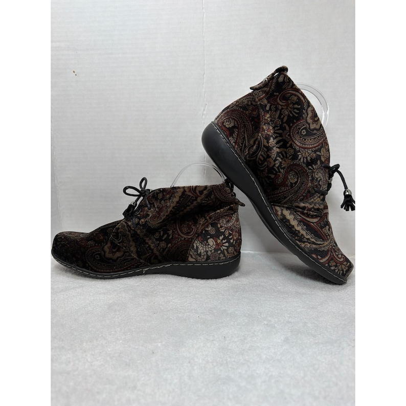 VTG Soft Style enkellaarsjes dames 9,9 bruin paisley fluwelen Chukka Jinger veters met veters afbeelding 3