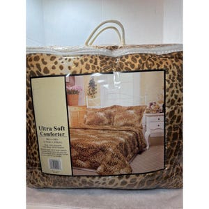 NIP VTG Y2K Unbranded Queen Brown Leopard Animal Print Ultra Soft Comforter