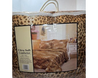 NIP VTG Y2K Unbranded Queen Brown Leopard Animal Print Ultra Soft Comforter