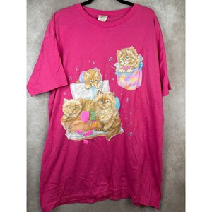 NWT VTG 90s Simply Basic Glitter Nightshirt One Size Pink Kittens Music USA