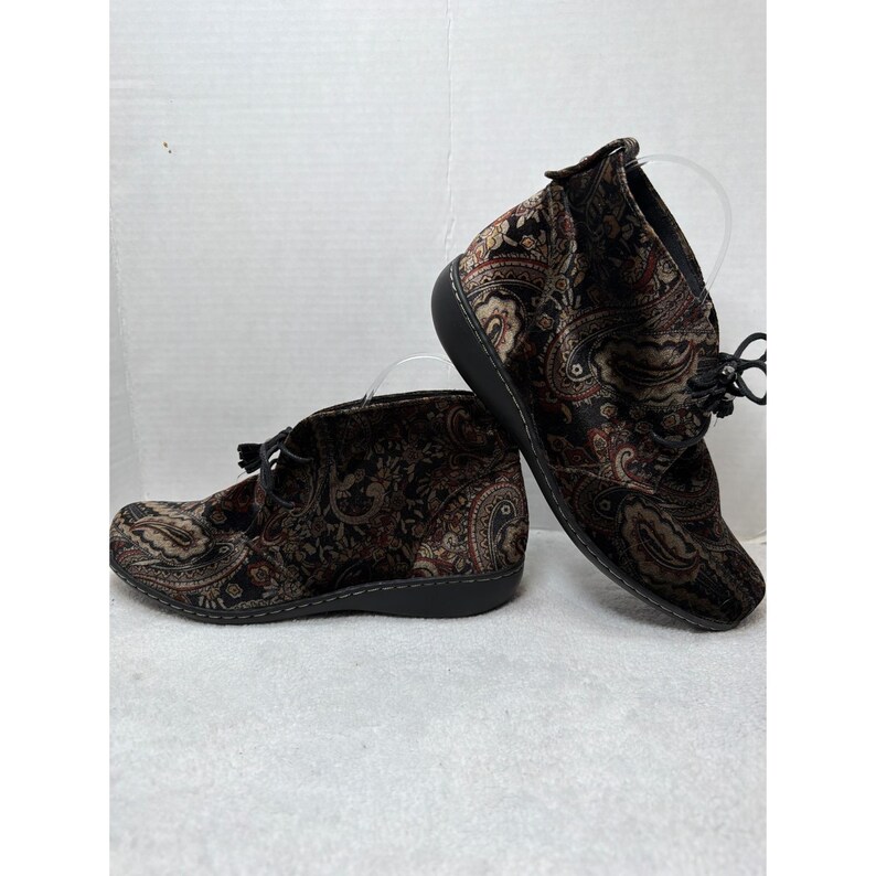 VTG Soft Style enkellaarsjes dames 9,9 bruin paisley fluwelen Chukka Jinger veters met veters afbeelding 4