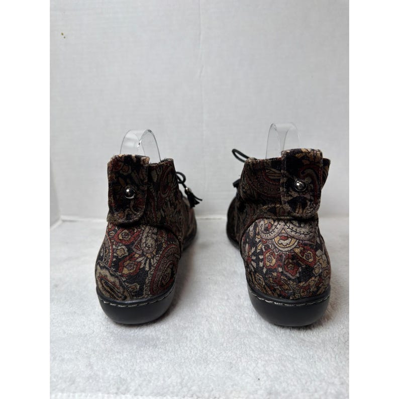 VTG Soft Style enkellaarsjes dames 9,9 bruin paisley fluwelen Chukka Jinger veters met veters afbeelding 5