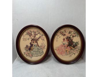 VTG Corre Framed Oval Art Prints Set 2 The Proposal Whispers of Love 10x8