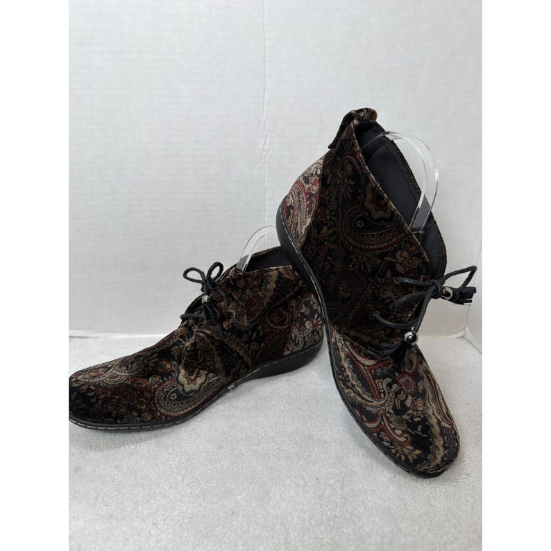VTG Soft Style enkellaarsjes dames 9,9 bruin paisley fluwelen Chukka Jinger veters met veters afbeelding 2