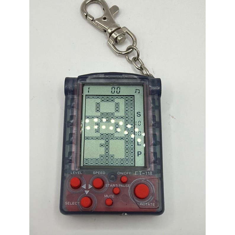 Vintage Brick Game Keychain Grey Red ET-118 Retro Handheld Console image 1