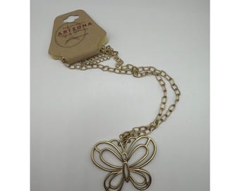 VTG Y2K Arizona Jean Company Bronze Tone Butterfly Pendant Necklace