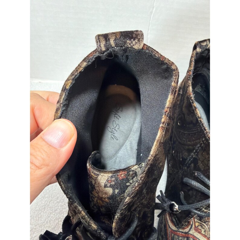 VTG Soft Style enkellaarsjes dames 9,9 bruin paisley fluwelen Chukka Jinger veters met veters afbeelding 7