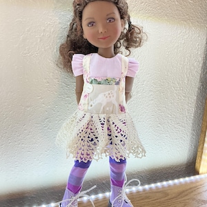 Deer, vintage lace, dress, leggings, 14” doll clothes, Ruby Red fashion friends, ooak