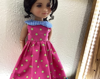 Ruffled dress with collar, polka dot, 14” doll clothes, Ruby Red fashion friends, ooak