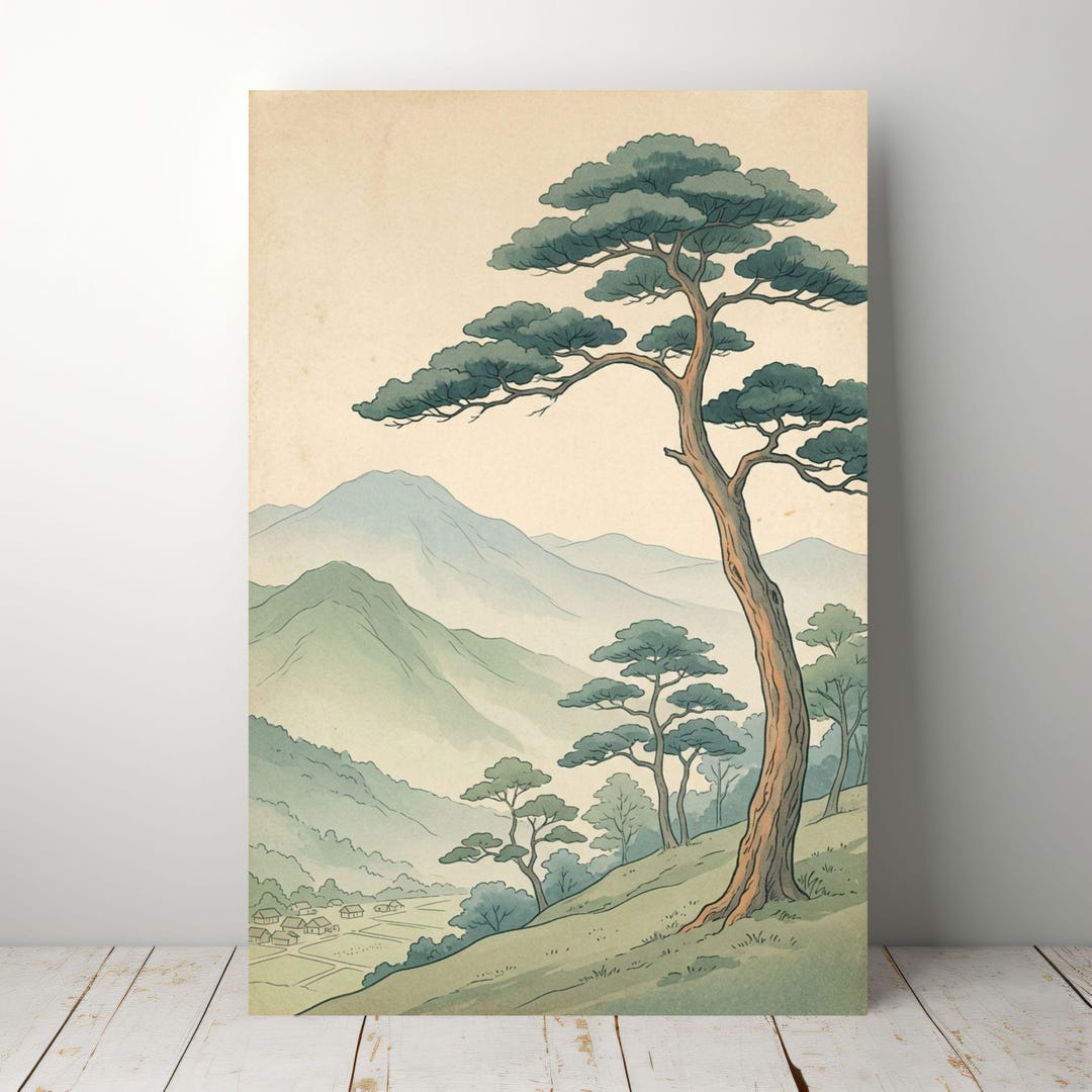 Japanese Pine Tree Poster Print, Minimalist Landscape Wall Art - Etsy