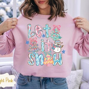 Coquette Glitter Let It Snow Snowman Crewneck, Christmas Sweatshirt, Holiday Sweatshirt