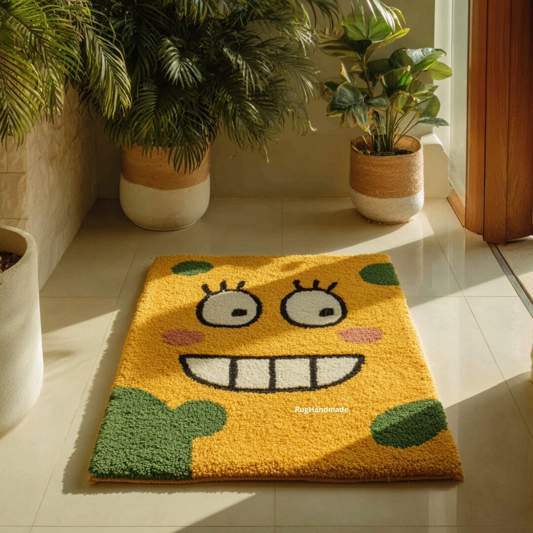 Smiley Rug Temu Cute Smiley Face Kids Rug | Hand Tufted Cartoon Wool Rug | Playroom ...