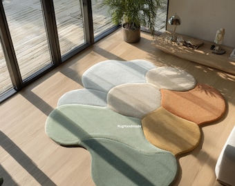 Hand Tufted Wool Rug | Organic Shape, Pastel Modern Rug