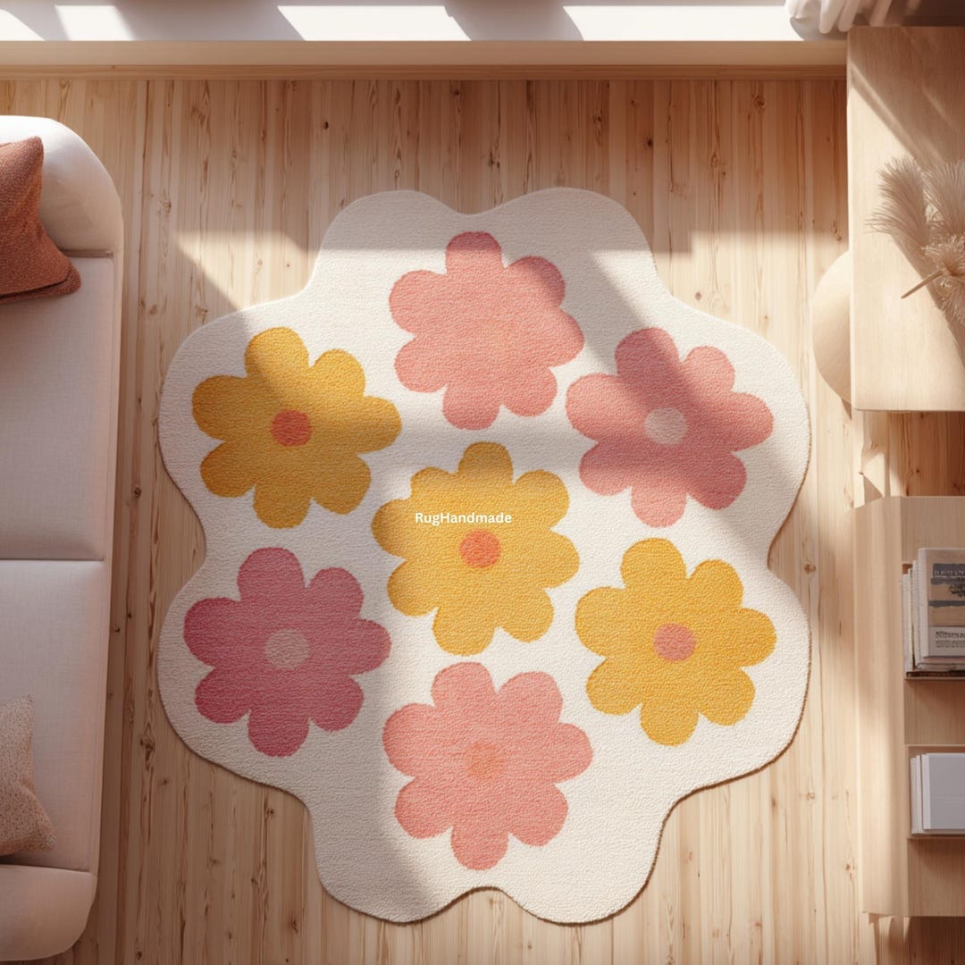 Hand-tufted Wool Flower Rug | Pastel Daisy Playroom Carpet - Etsy