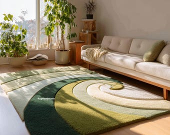 Hand Tufted Wool Rug | Green Wave, Nature Inspired