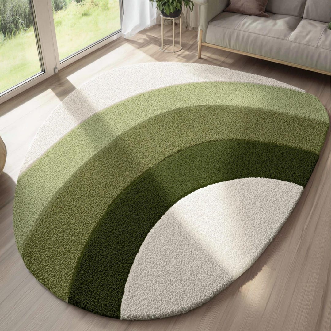 Abstract Wool Handmade Carpet | Green & White Modern Rug | Nature ...